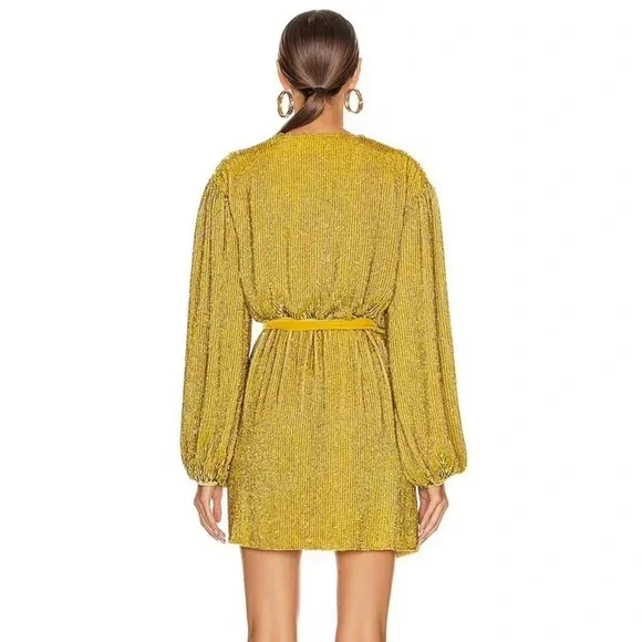 Retrofete Gabrielle Sequin Robe Dress in Gold Size Medium
